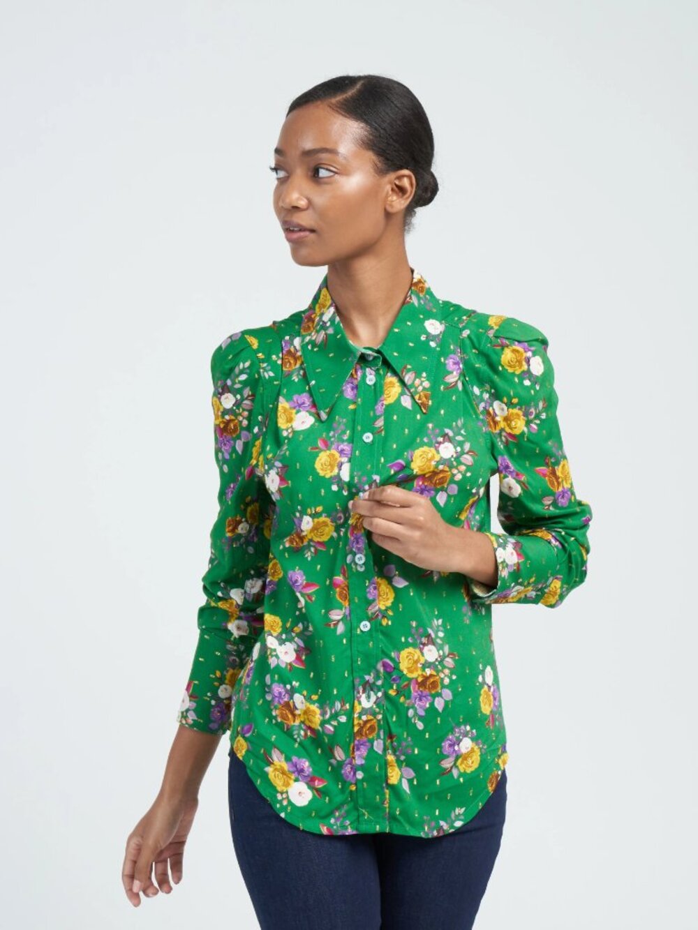 NWOT RETAIL $425 Smythe Box Pleat Shirt - kelly green multi Size Small